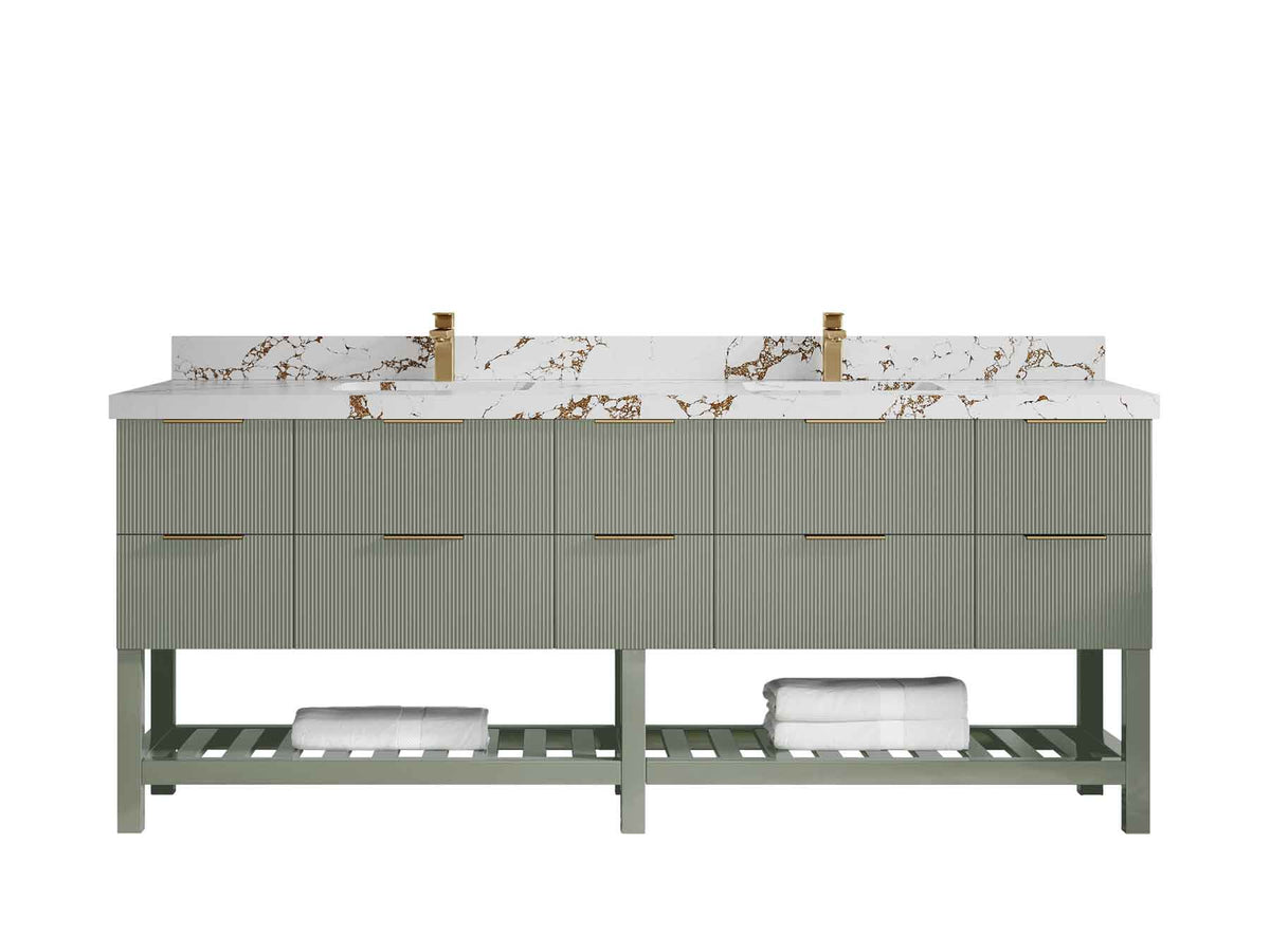 Catalina 84 in W x 22 in D Free Standing Reeded Double Sink Bathroom Vanity - Willow Bath and Vanity