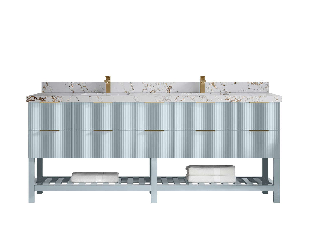 Catalina 84 in W x 22 in D Free Standing Reeded Double Sink Bathroom Vanity - Willow Bath and Vanity