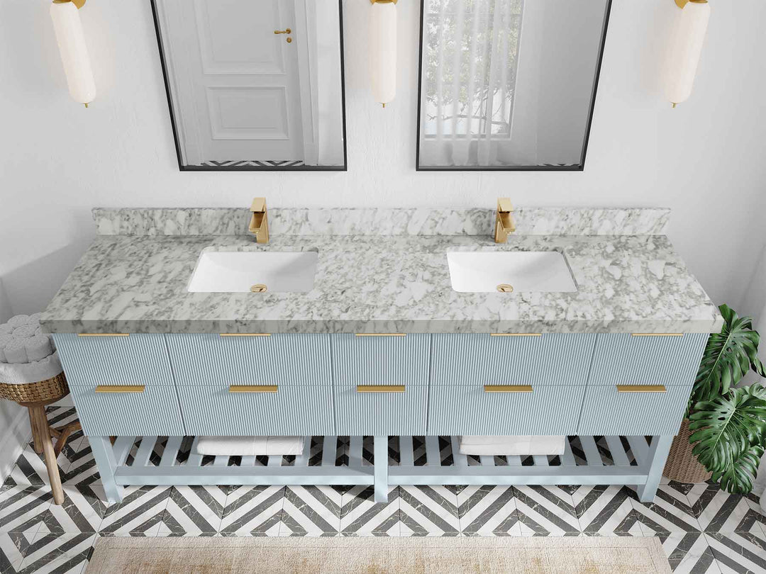 Catalina 84 in W x 22 in D Free Standing Reeded Double Sink Bathroom Vanity - Willow Bath and Vanity