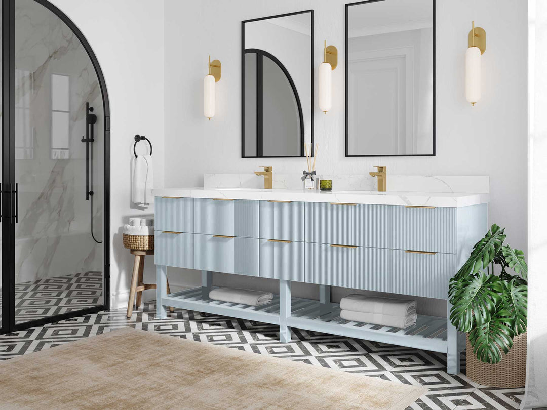 Catalina 84 in W x 22 in D Free Standing Reeded Double Sink Bathroom Vanity - Willow Bath and Vanity