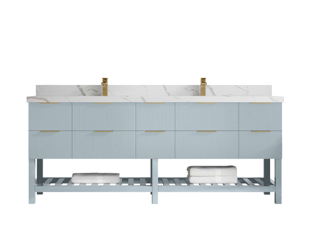 Catalina 84 in W x 22 in D Free Standing Reeded Double Sink Bathroom Vanity - Willow Bath and Vanity