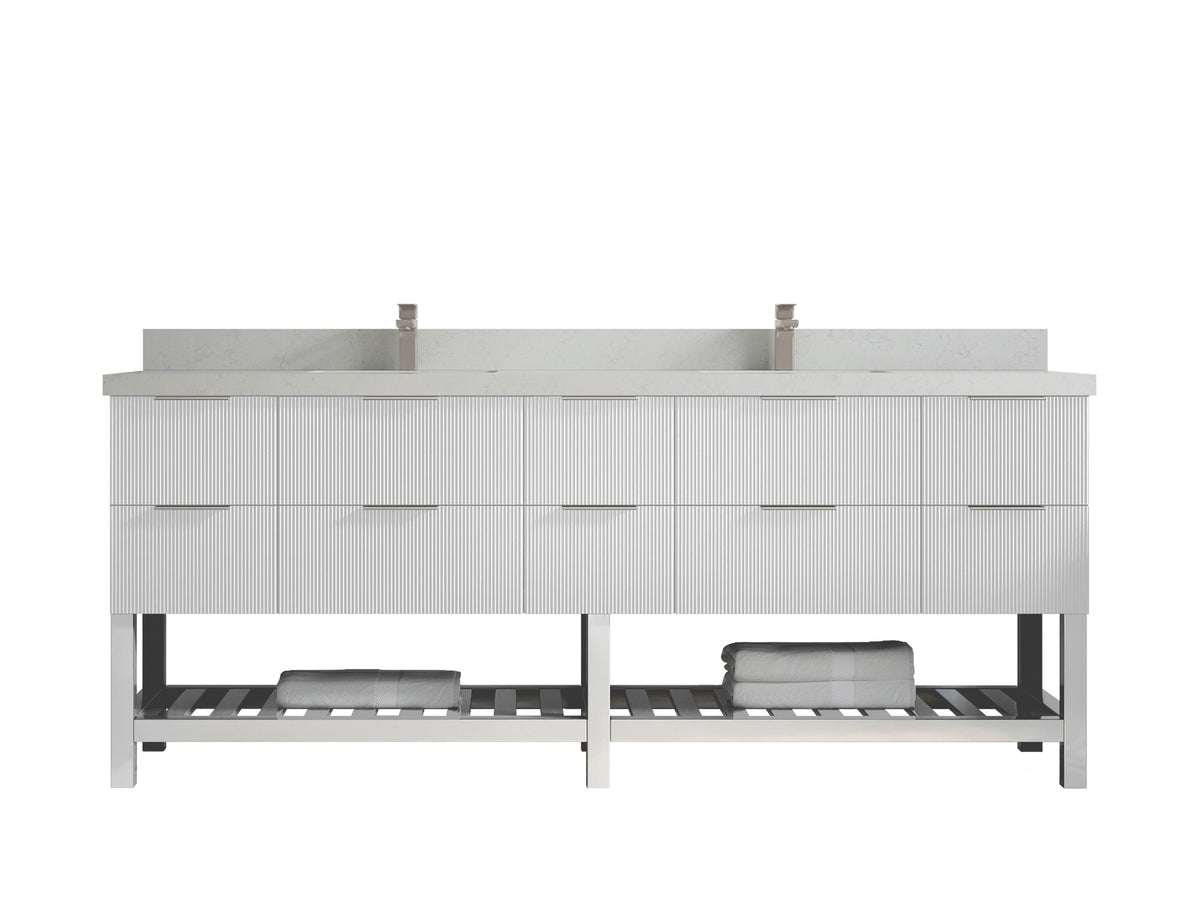 Catalina 84 in W x 22 in D Free Standing Reeded Double Sink Bathroom Vanity - Willow Bath and Vanity