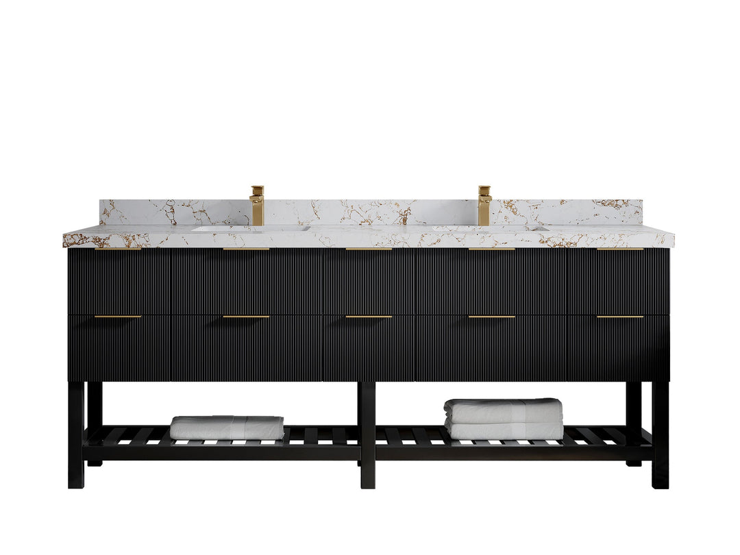 Catalina 84 in W x 22 in D Free Standing Reeded Double Sink Bathroom Vanity - Willow Bath and Vanity