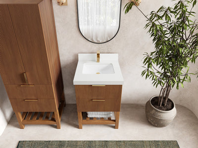 Catalina Teak 24-inch bathroom vanity in Dark Natural Teak with White Quartz countertop