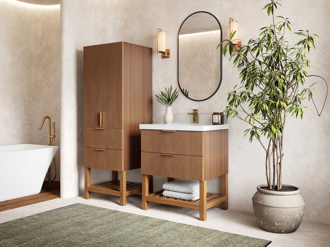Catalina Teak 30 in W x 22 in D Free Standing Reeded Single Sink Bathroom Vanity - Willow Bath and Vanity