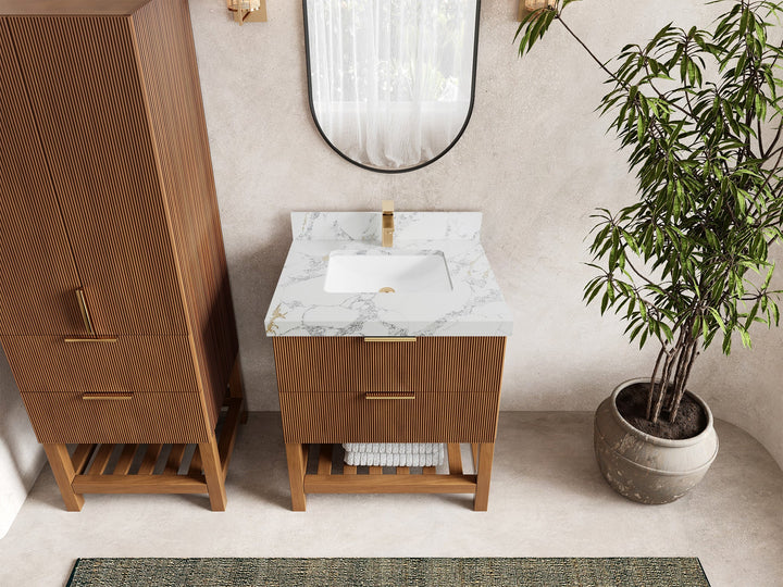 Catalina Teak 30 in W x 22 in D Free Standing Reeded Single Sink Bathroom Vanity - photo 20