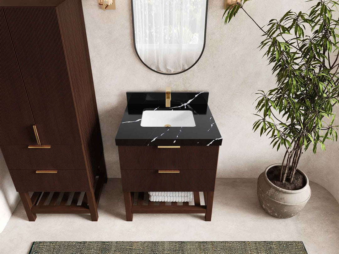 Catalina Teak 30 in W x 22 in D Free Standing Reeded Single Sink Bathroom Vanity - Willow Bath and Vanity