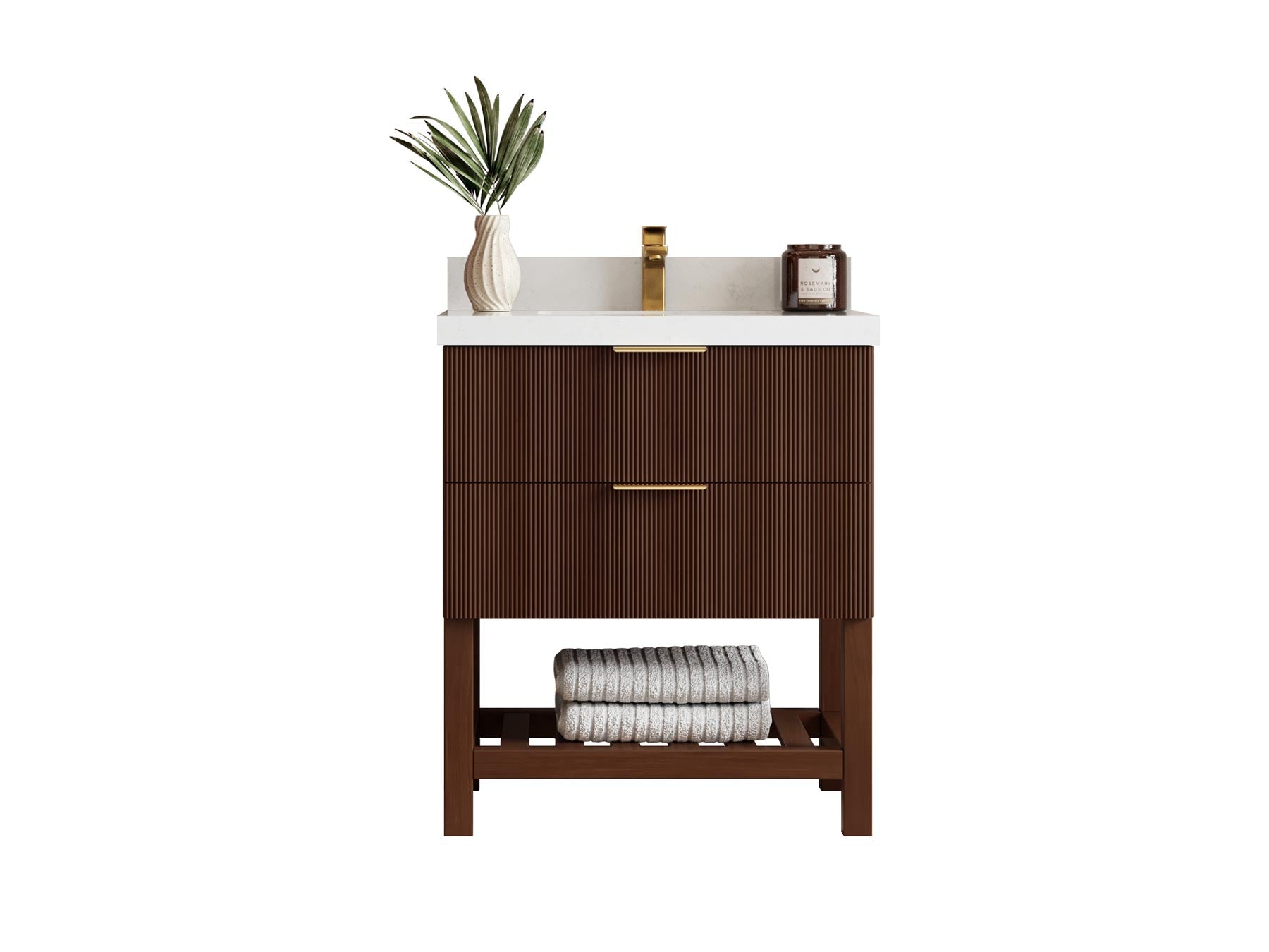 Catalina Teak 30 in W x 22 in D Free Standing Reeded Single Sink Bathroom Vanity - Willow Bath and Vanity