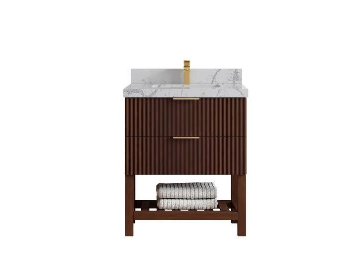 Catalina Teak 30 in W x 22 in D Free Standing Reeded Single Sink Bathroom Vanity - photo 34