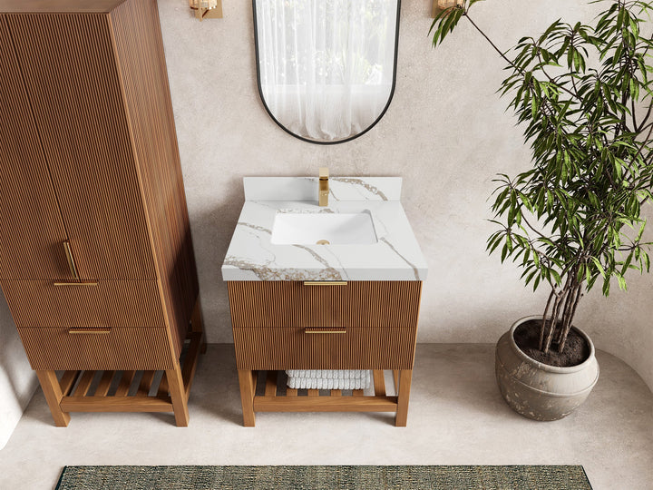 Catalina Teak 30 in W x 22 in D Free Standing Reeded Single Sink Bathroom Vanity - photo 14