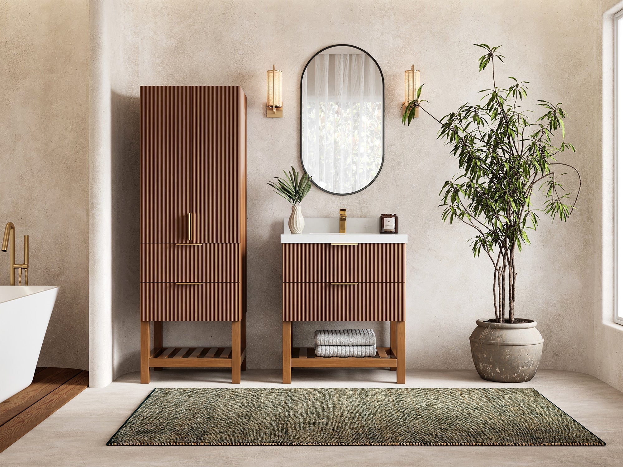 Catalina Teak 30 in W x 22 in D Free Standing Reeded Single Sink Bathroom Vanity - Willow Bath and Vanity