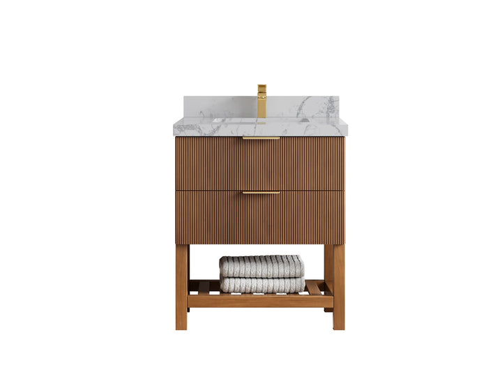 Catalina Teak 30 in W x 22 in D Free Standing Reeded Single Sink Bathroom Vanity - photo 37