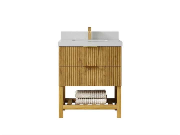 Catalina Teak 30 in W x 22 in D Free Standing Reeded Single Sink Bathroom Vanity - photo 9