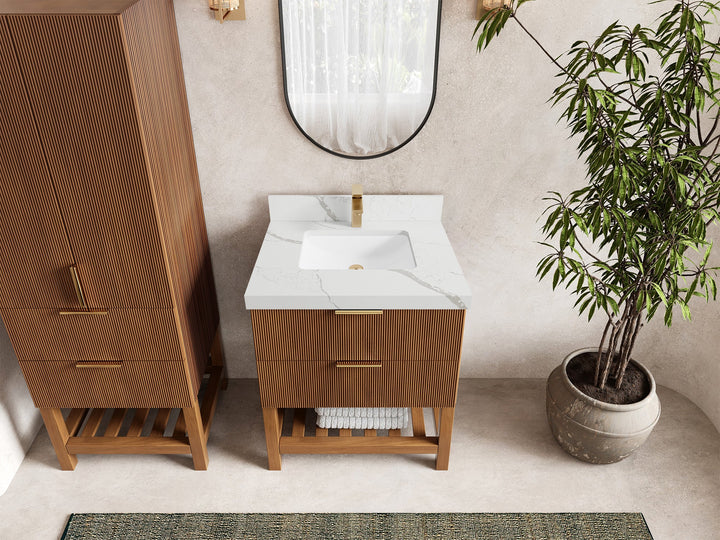 Catalina Teak 30 in W x 22 in D Free Standing Reeded Single Sink Bathroom Vanity - photo 16