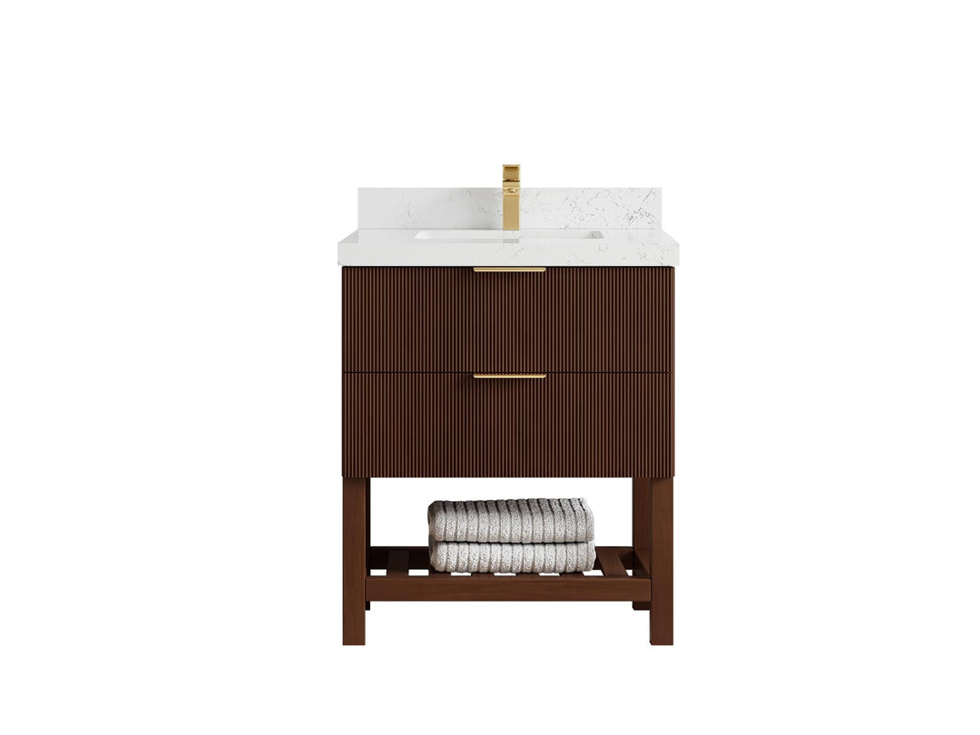 Catalina Teak 30 in W x 22 in D Free Standing Reeded Single Sink Bathroom Vanity - Willow Bath and Vanity