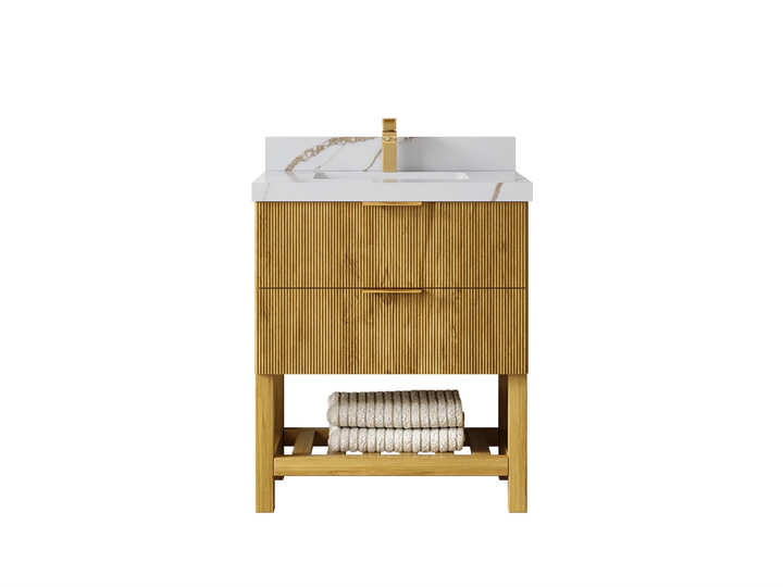 Catalina Teak 30 in W x 22 in D Free Standing Reeded Single Sink Bathroom Vanity - photo 11
