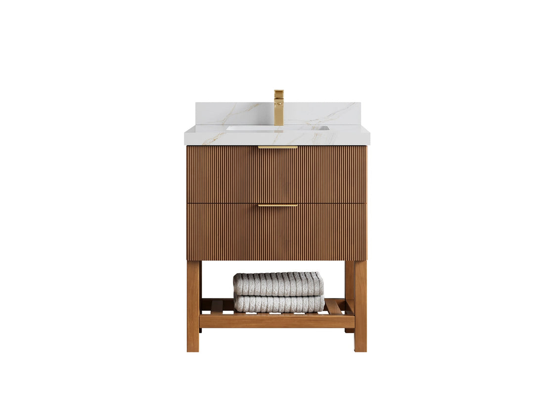 Catalina Teak 30 in W x 22 in D Free Standing Reeded Single Sink Bathroom Vanity - Willow Bath and Vanity