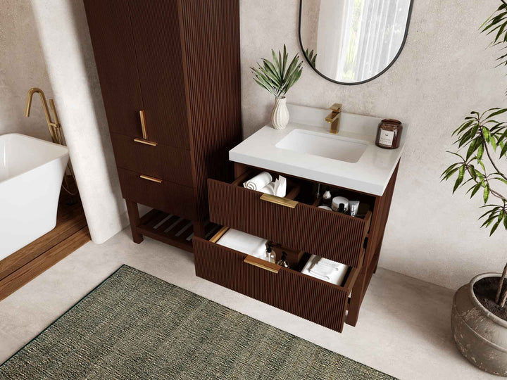 Catalina Teak 30 in W x 22 in D Free Standing Reeded Single Sink Bathroom Vanity - photo 3