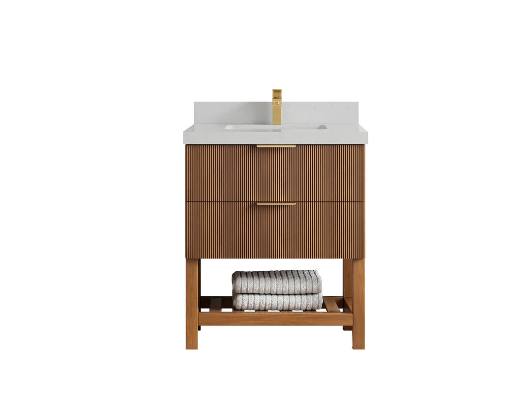 Catalina Teak 30 in W x 22 in D Free Standing Reeded Single Sink Bathroom Vanity - Willow Bath and Vanity