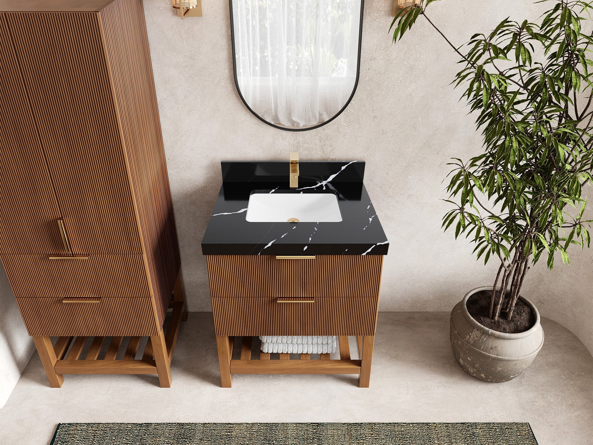 Catalina Teak 30 in W x 22 in D Free Standing Reeded Single Sink Bathroom Vanity - Willow Bath and Vanity