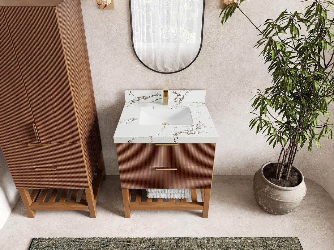 Catalina Teak 30 in W x 22 in D Free Standing Reeded Single Sink Bathroom Vanity - Willow Bath and Vanity