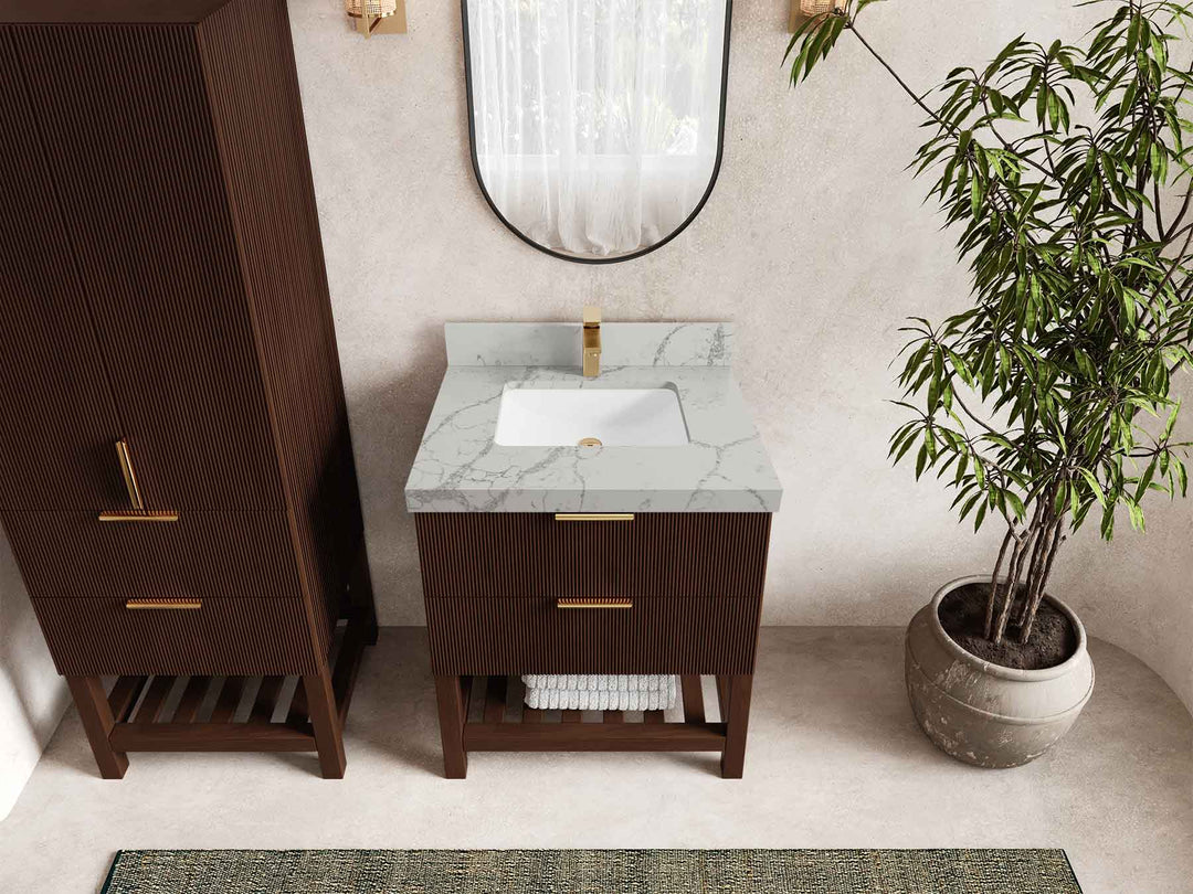Catalina Teak 30 in W x 22 in D Free Standing Reeded Single Sink Bathroom Vanity - Willow Bath and Vanity
