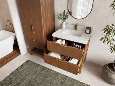Catalina Teak 30 in W x 22 in D Free Standing Reeded Single Sink Bathroom Vanity - Willow Bath and Vanity