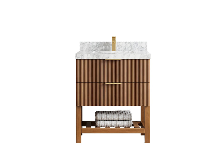 Catalina Teak 30 in W x 22 in D Free Standing Reeded Single Sink Bathroom Vanity - photo 11