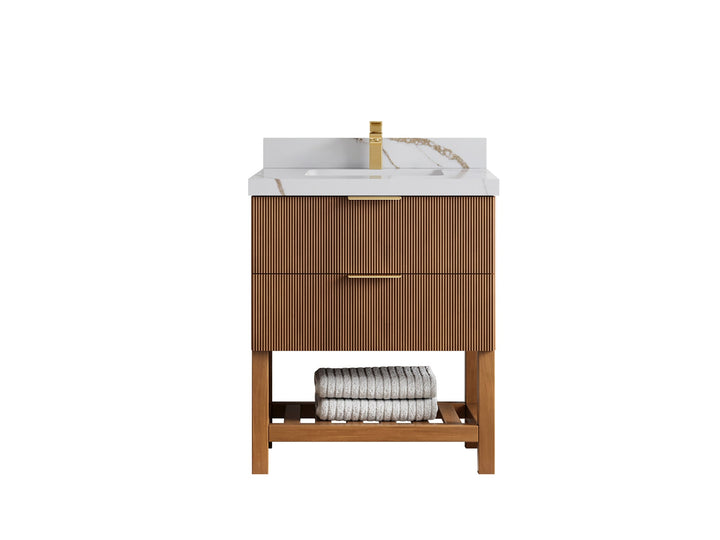 Catalina Teak 30 in W x 22 in D Free Standing Reeded Single Sink Bathroom Vanity - photo 15
