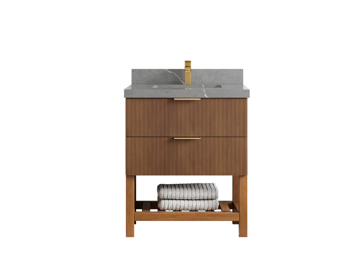Catalina Teak 30 in W x 22 in D Free Standing Reeded Single Sink Bathroom Vanity - Willow Bath and Vanity