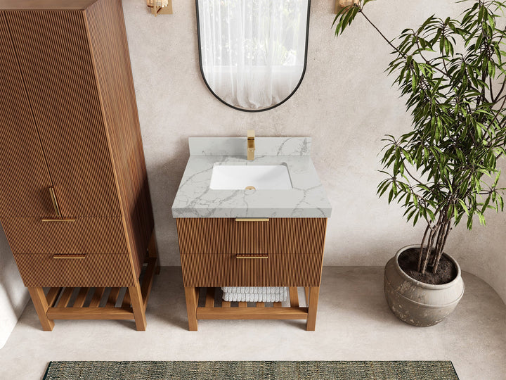 Catalina Teak 30 in W x 22 in D Free Standing Reeded Single Sink Bathroom Vanity - photo 36