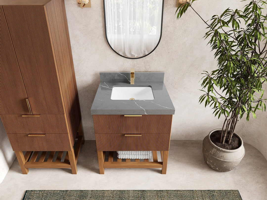 Catalina Teak 30 in W x 22 in D Free Standing Reeded Single Sink Bathroom Vanity - Willow Bath and Vanity