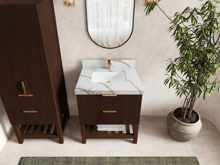 Catalina Teak 30 in W x 22 in D Free Standing Reeded Single Sink Bathroom Vanity - photo 13