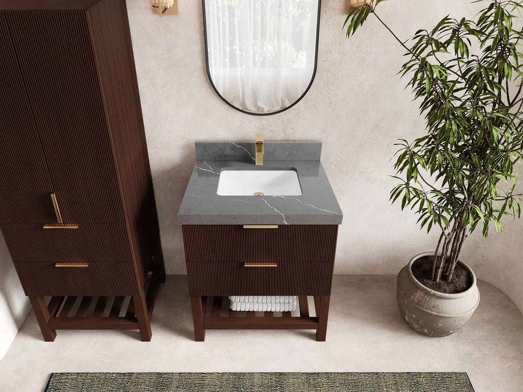 Catalina Teak 30 in W x 22 in D Free Standing Reeded Single Sink Bathroom Vanity - Willow Bath and Vanity