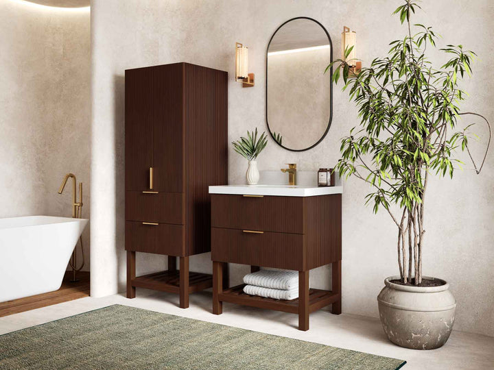 Catalina Teak 30 in W x 22 in D Free Standing Reeded Single Sink Bathroom Vanity - photo 2
