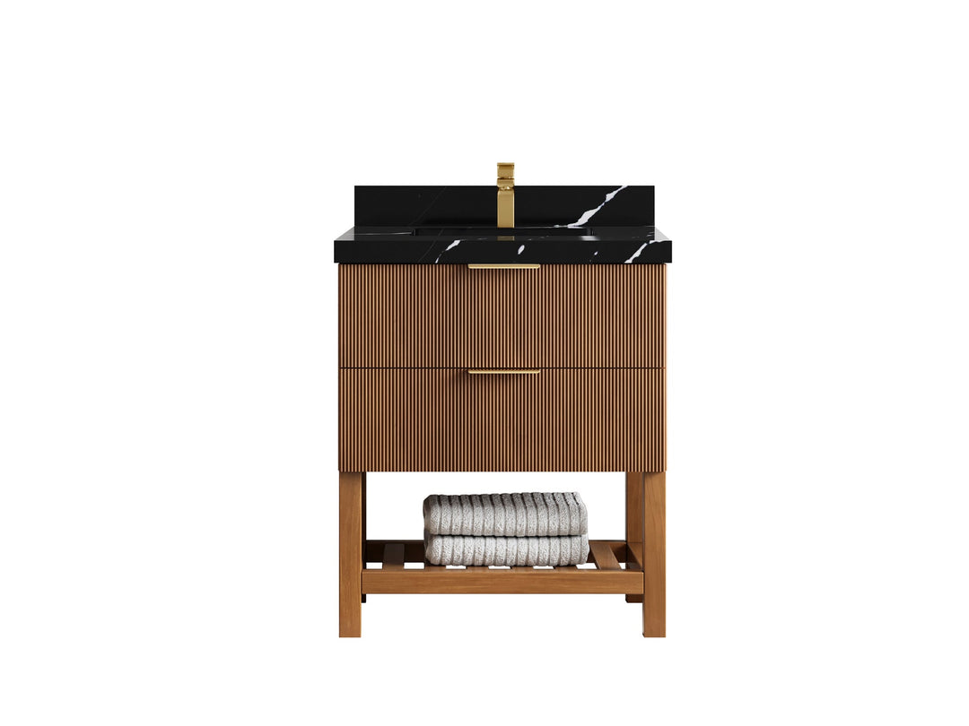 Catalina Teak 30 in W x 22 in D Free Standing Reeded Single Sink Bathroom Vanity - Willow Bath and Vanity