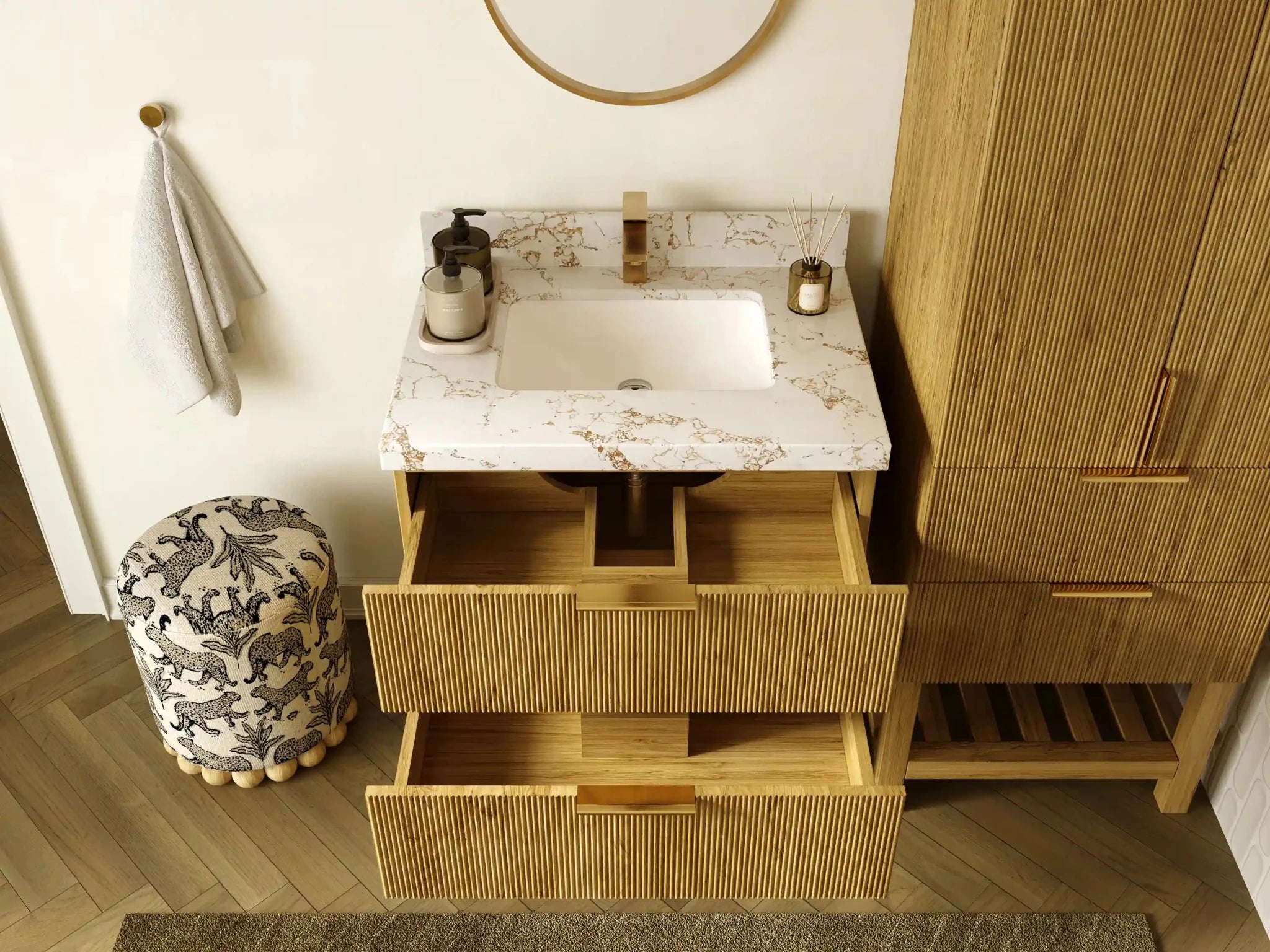 Catalina Teak 30 in W x 22 in D Free Standing Reeded Single Sink Bathroom Vanity - Willow Bath and Vanity