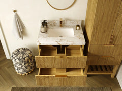 Catalina Teak 30 in W x 22 in D Free Standing Reeded Single Sink Bathroom Vanity - photo 4