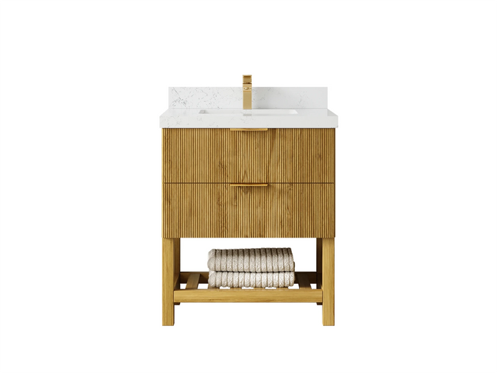Catalina Teak 30 in W x 22 in D Free Standing Reeded Single Sink Bathroom Vanity - photo 15