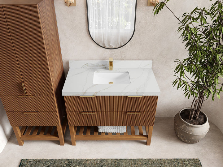 Catalina Teak 42 in W x 22 in D Free Standing Reeded Single Sink Bathroom Vanity - photo 22
