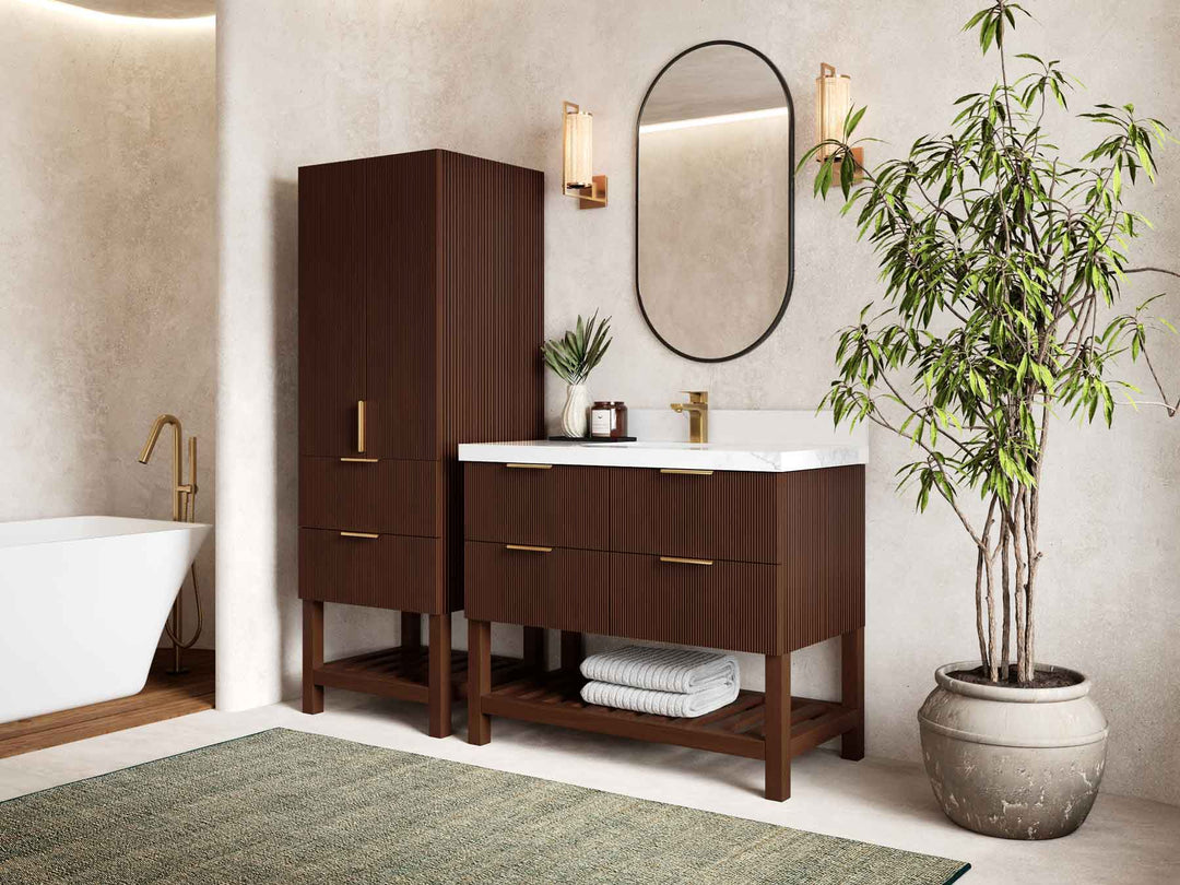 Catalina Teak 42 in W x 22 in D Free Standing Reeded Single Sink Bathroom Vanity - Willow Bath and Vanity