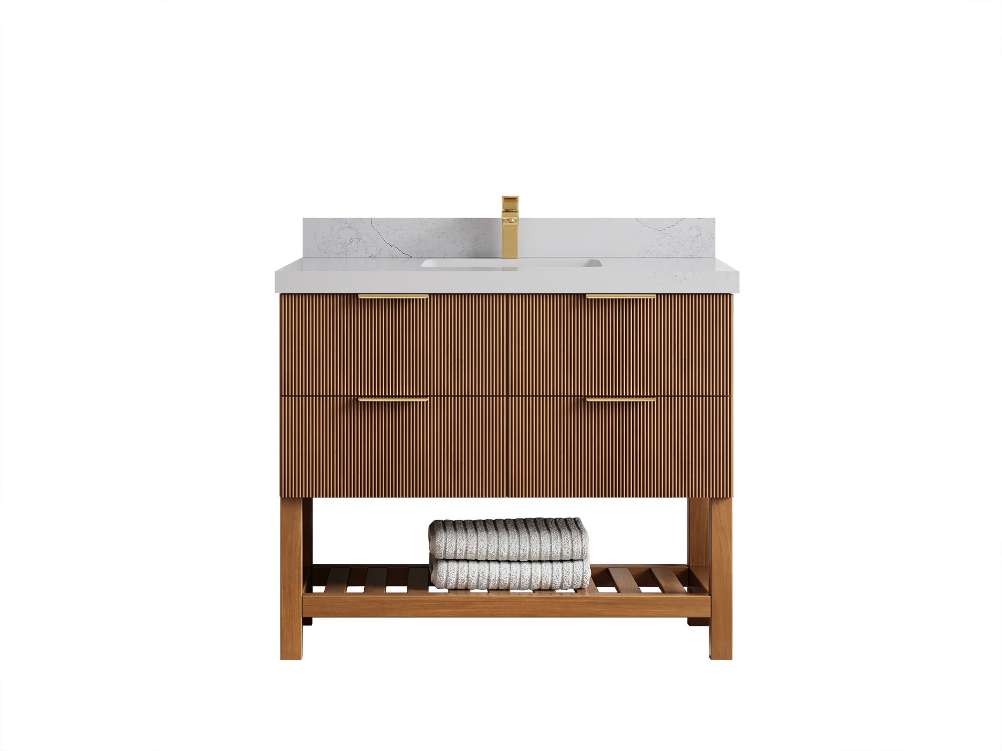 Catalina Teak 42 in W x 22 in D Free Standing Reeded Single Sink Bathroom Vanity - Willow Bath and Vanity