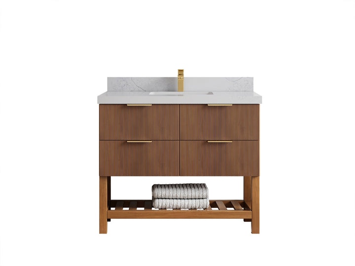 Catalina Teak 42 in W x 22 in D Free Standing Reeded Single Sink Bathroom Vanity - photo 1