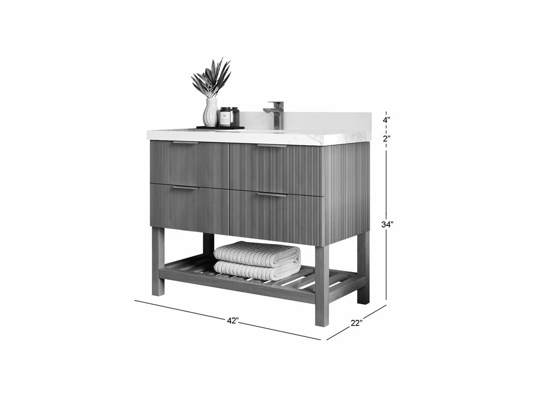 Catalina Teak 42 in W x 22 in D Free Standing Reeded Single Sink Bathroom Vanity - Willow Bath and Vanity