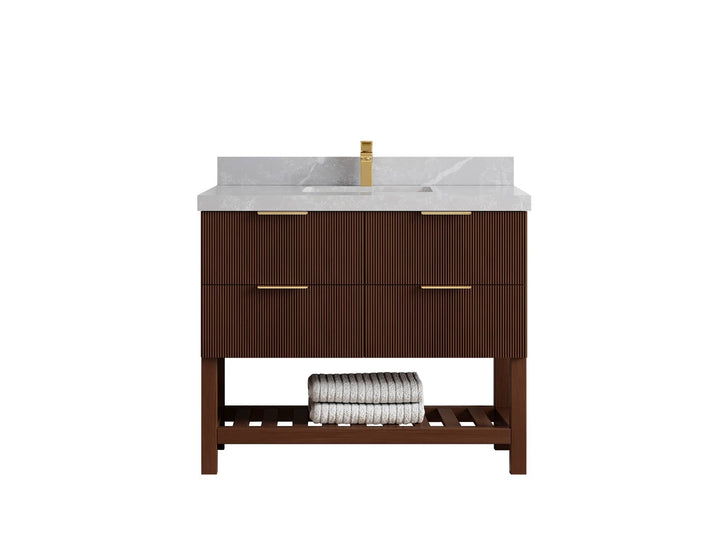 Catalina Teak 42 in W x 22 in D Free Standing Reeded Single Sink Bathroom Vanity - photo 24