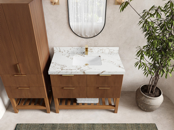 Catalina Teak 42 in W x 22 in D Free Standing Reeded Single Sink Bathroom Vanity - photo 38