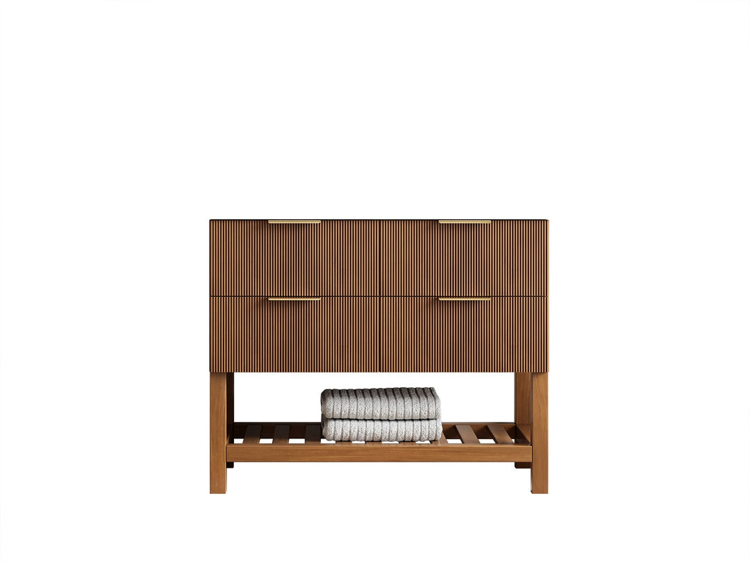 Catalina Teak 42 in W x 22 in D Free Standing Reeded Single Sink Bathroom Vanity - Willow Bath and Vanity