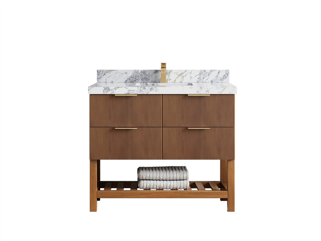 Catalina Teak 42 in W x 22 in D Free Standing Reeded Single Sink Bathroom Vanity - Willow Bath and Vanity