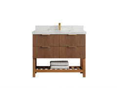 Catalina Teak 42 in W x 22 in D Free Standing Reeded Single Sink Bathroom Vanity - photo 18