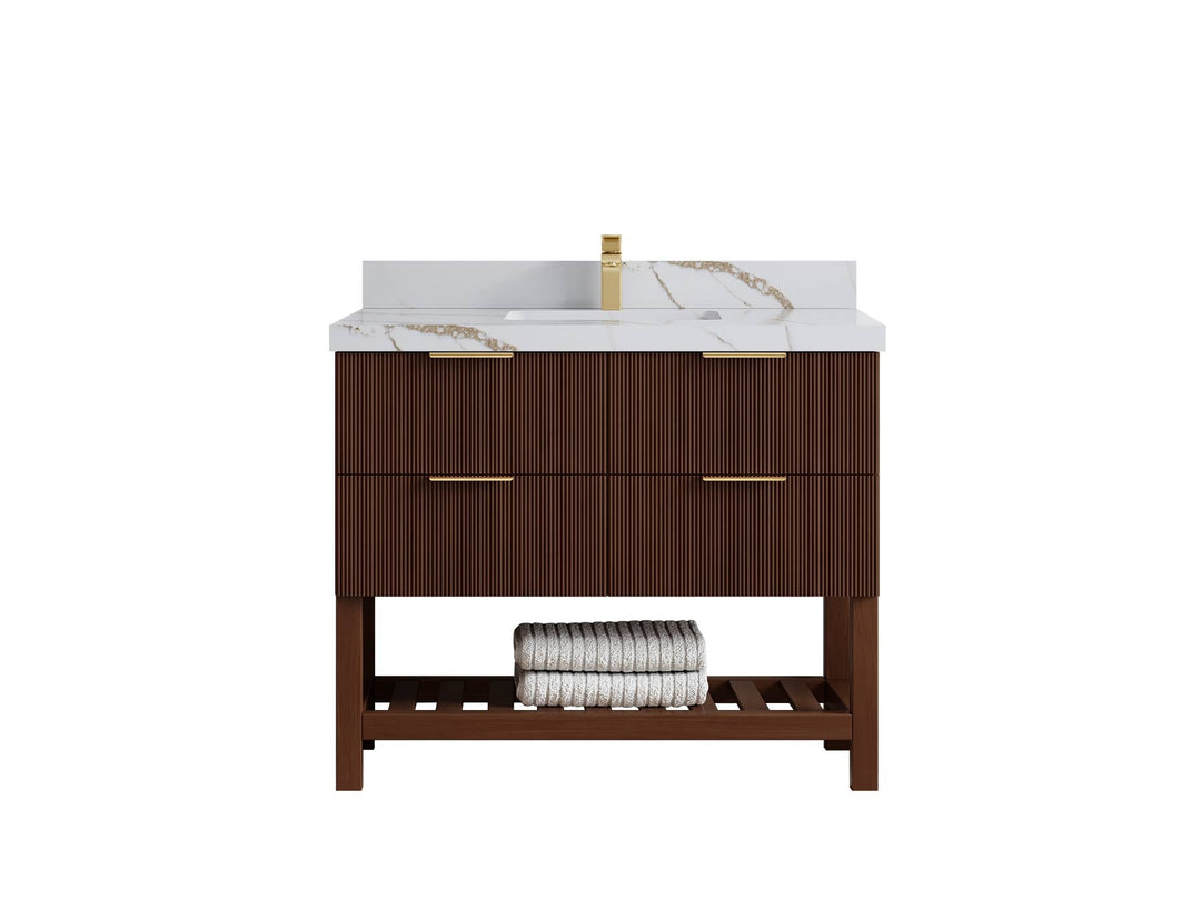 Catalina Teak 42 in W x 22 in D Free Standing Reeded Single Sink Bathroom Vanity - Willow Bath and Vanity